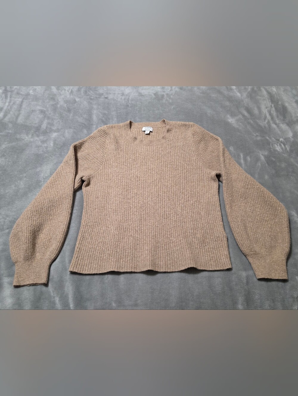 J.Crew Extra-Soft Heather Tan Ribbed Balloon Sleeve Sweater Large